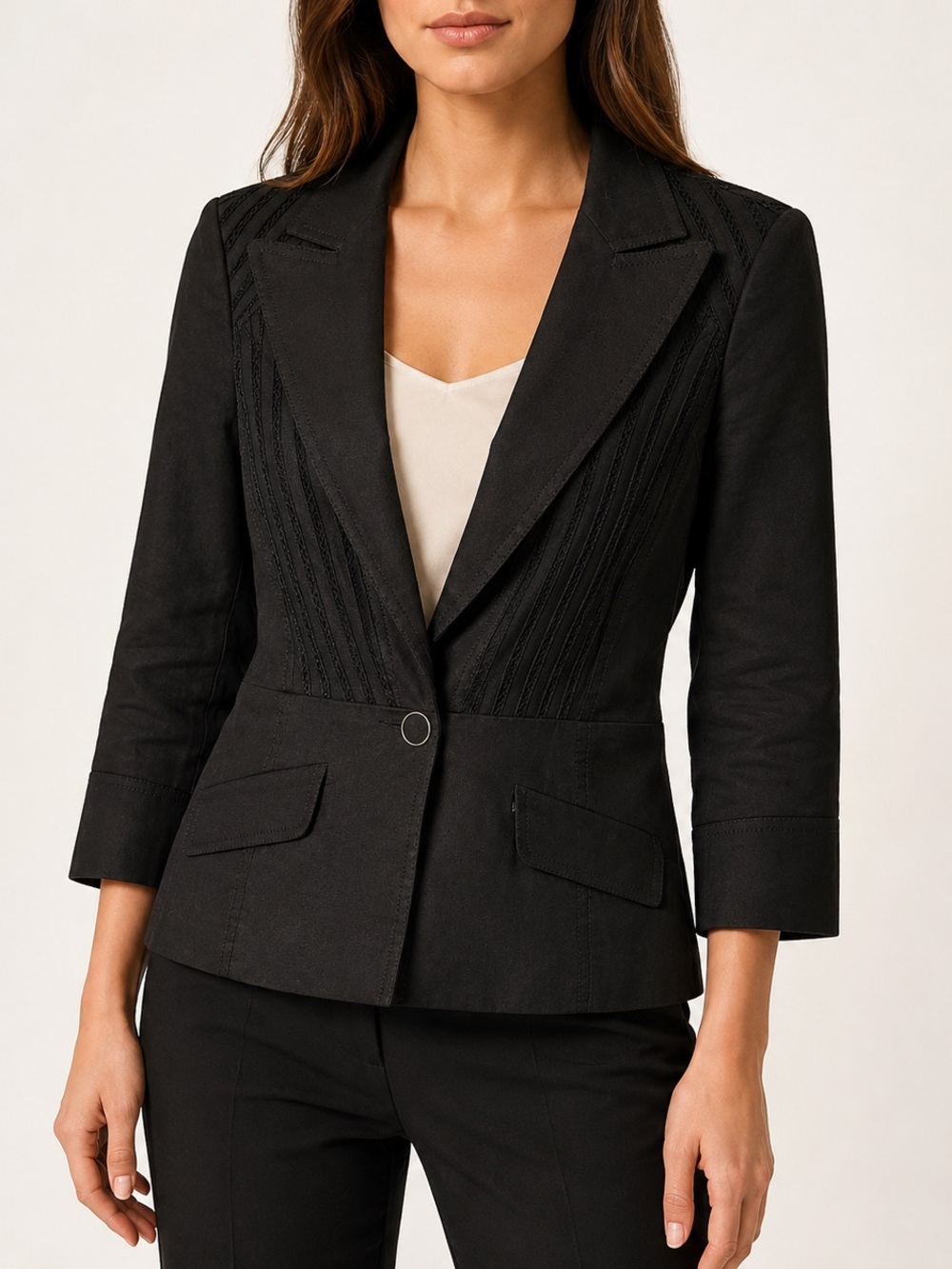 Bebe Black Linen Blend Fitted Blazer Jacket Size 8